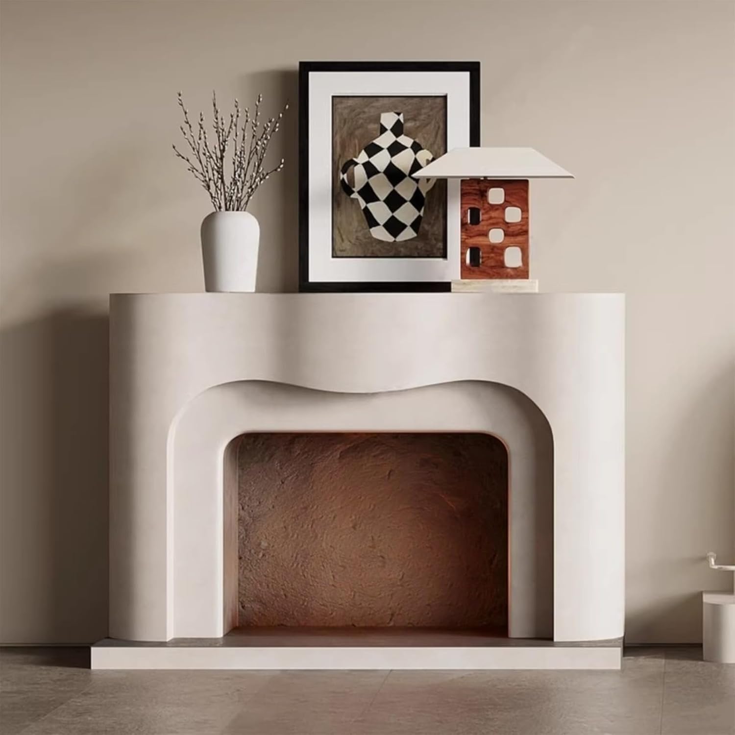 Mantels Surround Curved Solid Birch Wood Fireplace Mantel Decorative Freestanding Surround Home Decor