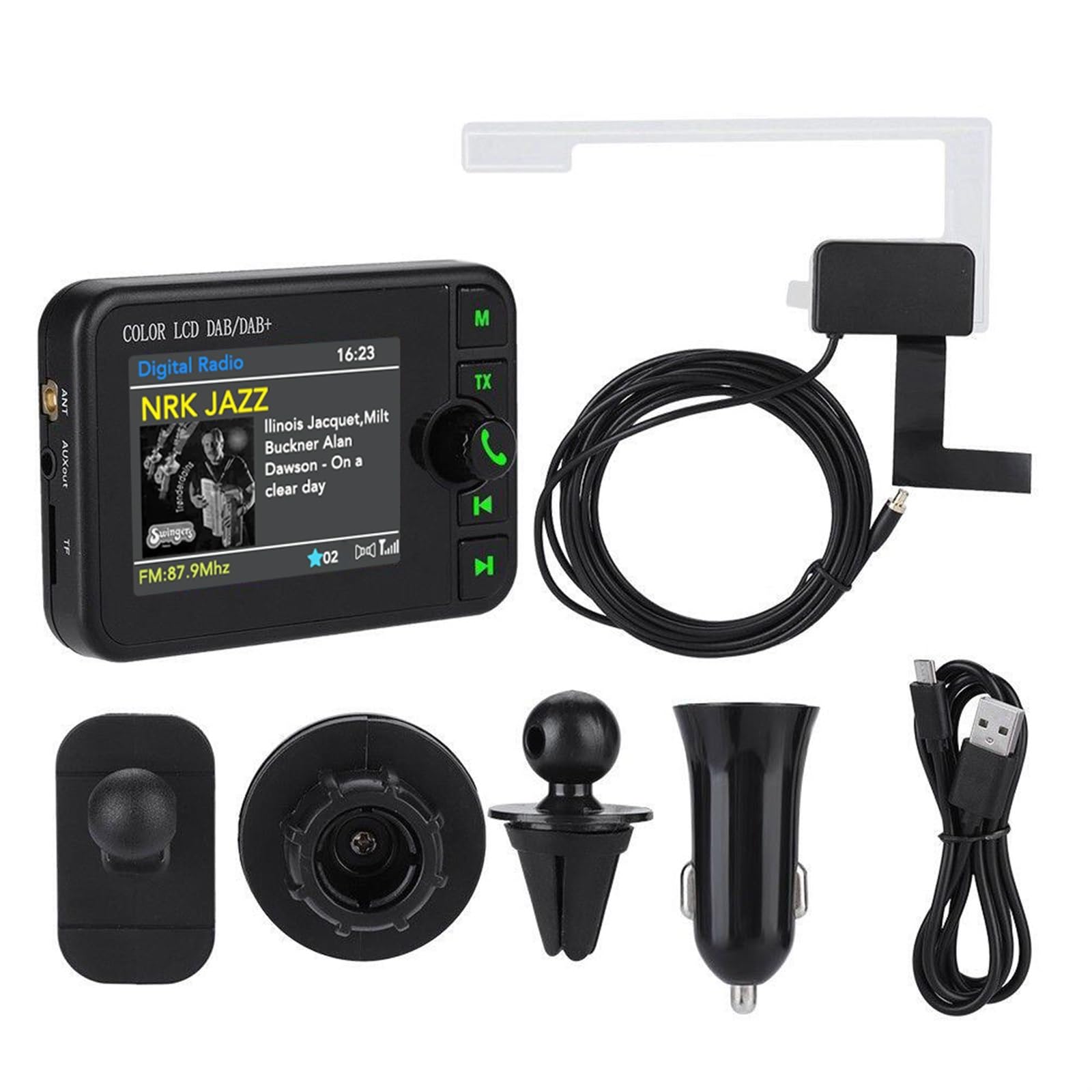Adaptador de Radio portátil Dab+ for Coche, Pantalla LCD de 2,4", Compatible con Bluetooth, transmisor FM, Manos Libres, Puerto USB, Salida Auxiliar for Tarjeta SD