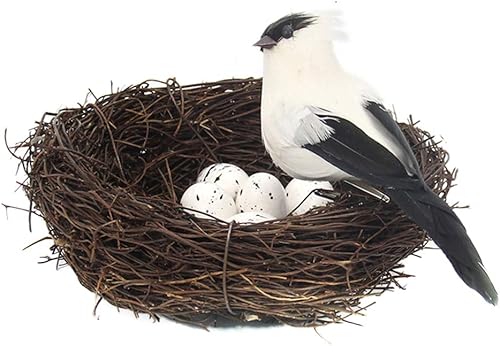 Nido de pájaros artificiales, con 5 huevos de pájaros artificiales y modelo de pájaro, nido de pájaro de simulación de Pascua para hecho a mano,