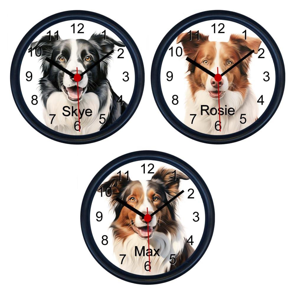 Key Expressions Black Personalised Border Collie Wall Clock - Three Designs Available