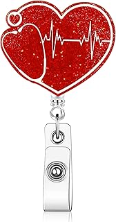 Heart Badge Reel with Heart Line Design - Cute Retractable ID Badge Holder Gifts for Nurses, Doctors, Medical Assistants, Healthcare Workers, and Students