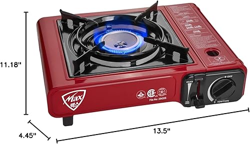 Miniatura 8 de Estufa de gas Max MS-2500, hasta 8000 BTU, estufa de campamento, con estuche de transporte (rojo)