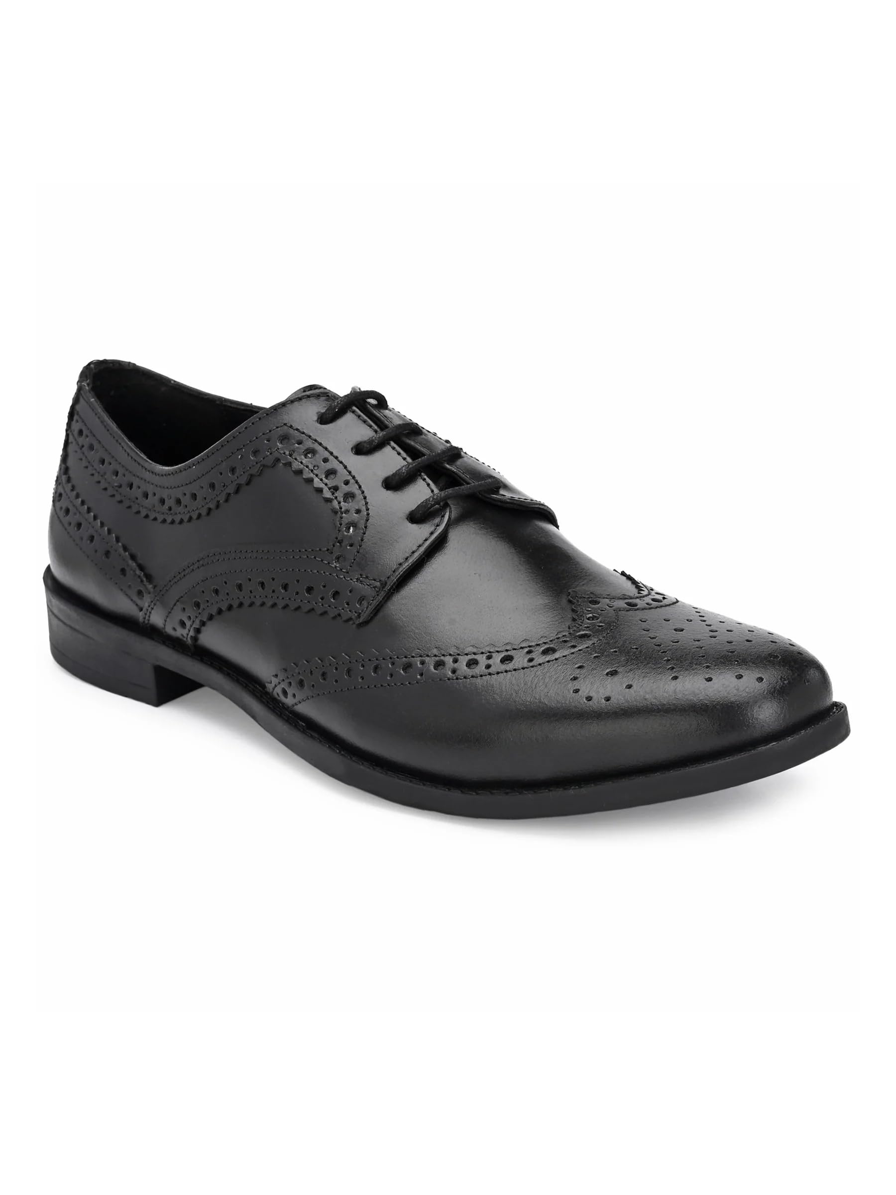 Men's Genuine Leather Wingtip Brogue Derby Shoes, Lace-Up, Indoor Court Shoes, Boys' Cycling Shoes-image-36
