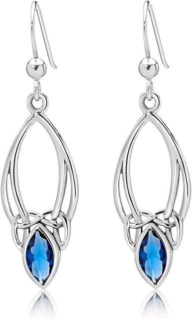 DTPsilver® 925 Sterling Silver Drop/Dangle Hooks Earrings - Trinity Knot - Celtic Collection - Various Coloured Glass Stones