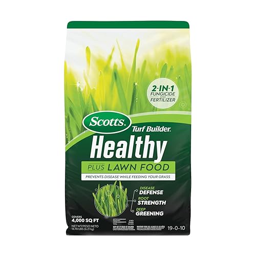 Scotts Turf Builder Healthy Plus - Alimento para césped, fungicida y fertilizante 2 en 1, ayuda a que el césped resista el estrés del verano, 4,000