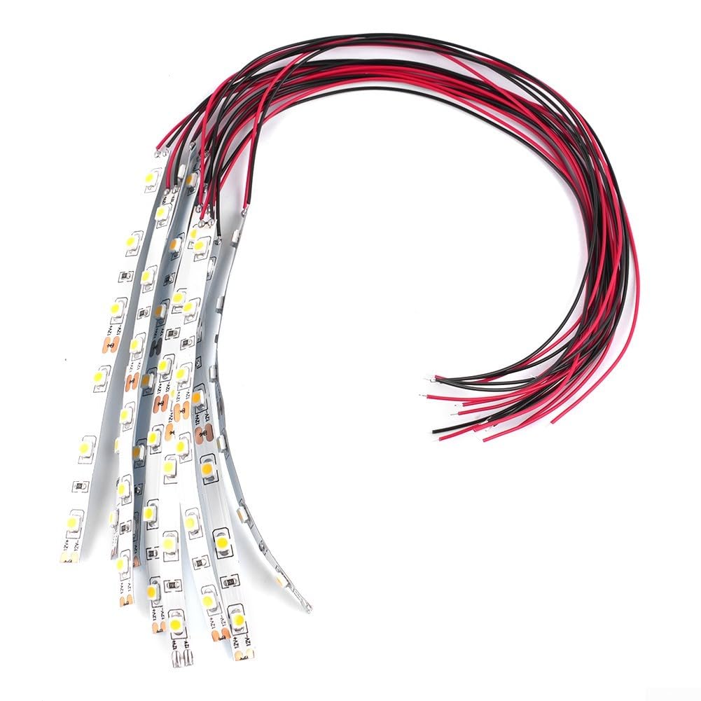 Pre-Wired White LED Strip Lights 10Pcs Flexible For SMD Lighting 12V-18V For Model Railways Buildings Dollhouses Miniatures(White light)