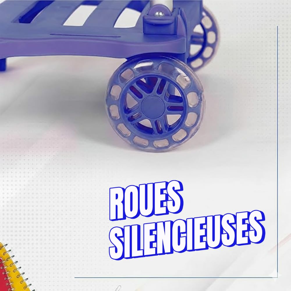 Devesa Chariot pour Sac à Dos Scolaire – Bleu – Aluminium Résistant et Pliable, Léger et Stable, avec Design Ergonomique pour Éviter Les Maux de Dos, Compatible avec Les Sacs à Dos de Grande Capacité