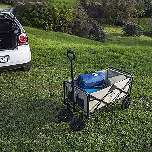 Foldable Beach Cart Collapsible Folding Utility Wagon Outdoor Heavy Duty Garden Cart with Universal Wheels Adjustable Handle and 2 Cup Holders Trolley Camping Cart for Grocery Camping Gardening Bea