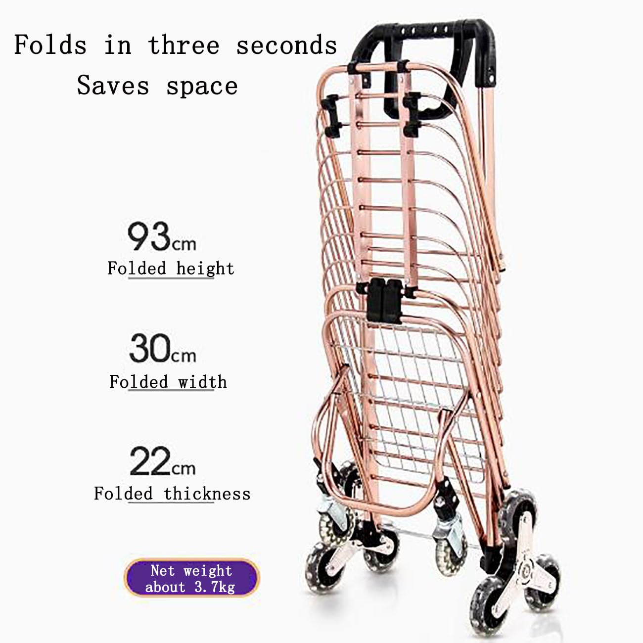 Carrello della spesa resistente con manico girevole, leggero carrello su ruote per un facile mercato viaggi e uso all'aperto, ideale per anziani e famiglie