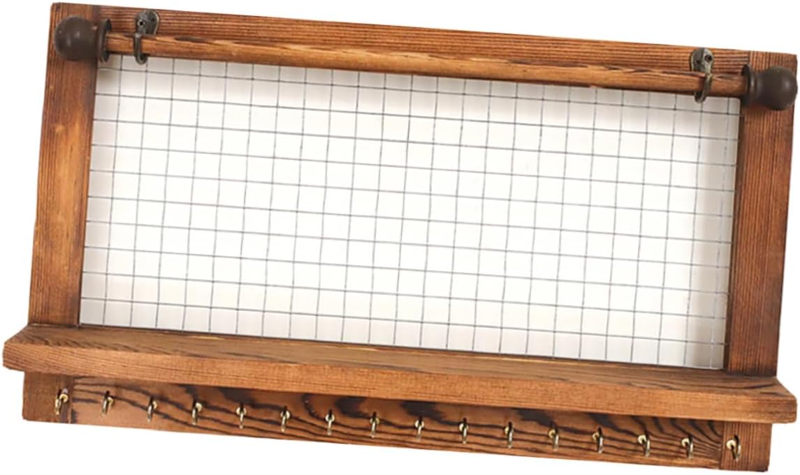 NOLITOY Wooden Wall Mounted Jewelry Display Rack Brown with Rod Organizer for Earrings Necklaces Rings Suitable for Home and Jewelry Shops