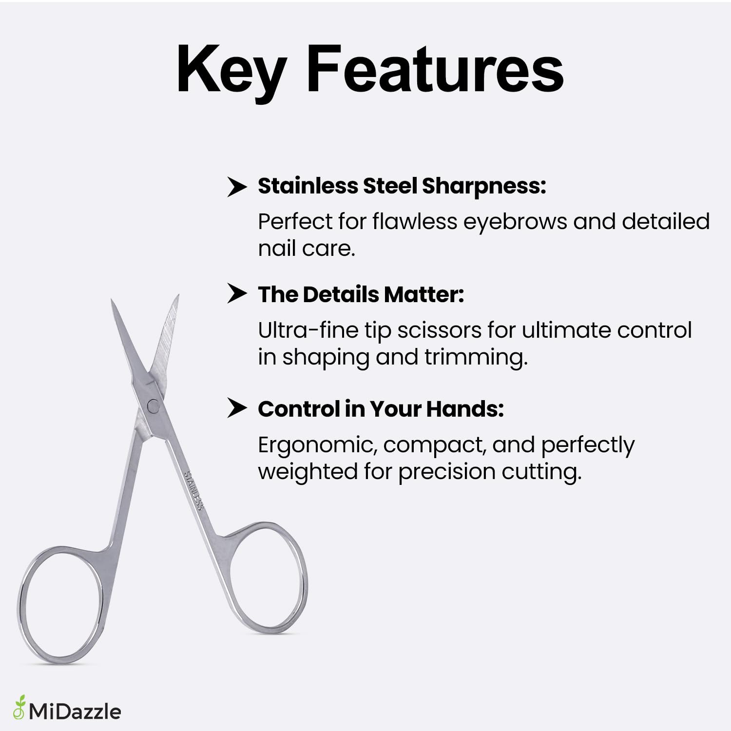 Midazzle Small Cuticle Scissor for moustache and facial hair grooming scissor Stainless Steel 3