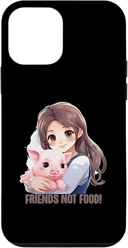iPhone 12 mini friend not food cute pig hug anime girl vegan Idea Creative Case