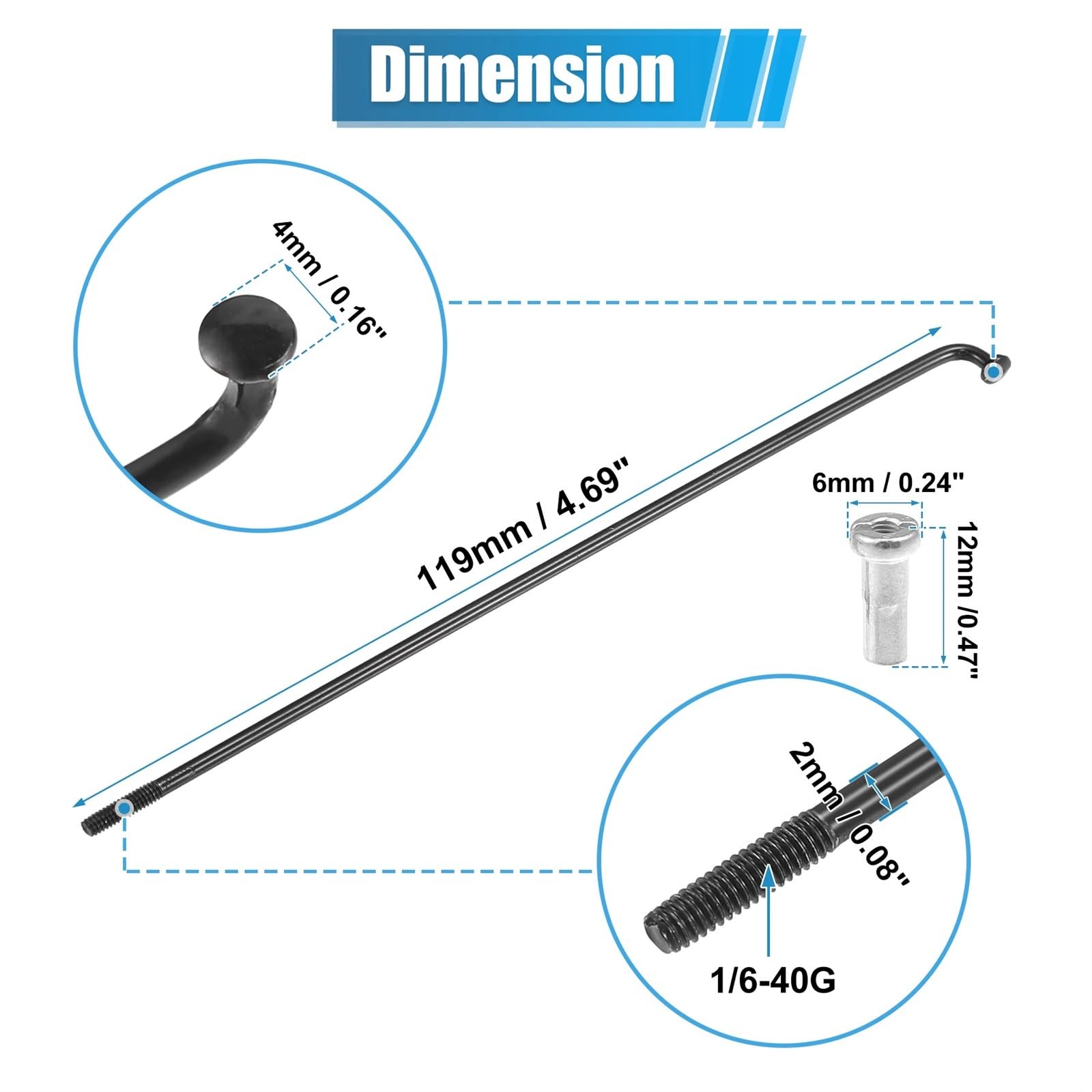 36 radios de acero para bicicleta de 14 G, 119 mm, 125 mm, 136 mm, 138 mm, 141 mm, 144 mm, 153 mm, 158 mm, 169 m, radios de ciclo con pezones