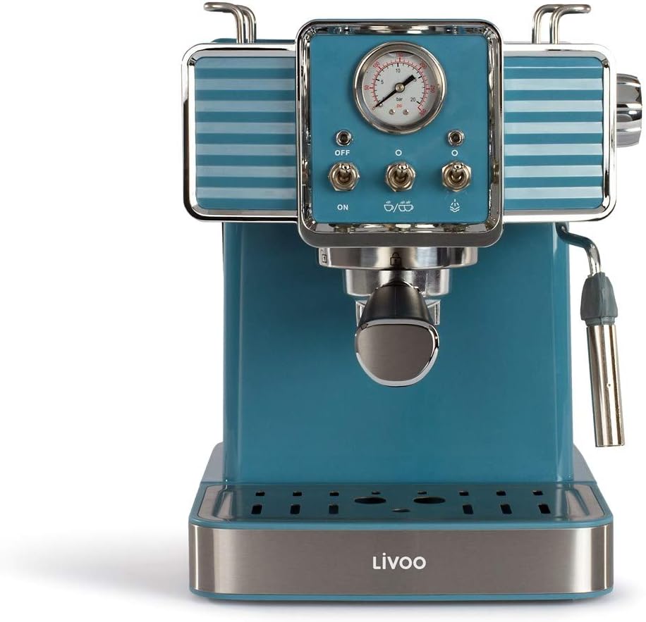 LIVOO DOD174 Macchina da caffè espresso 15 bar, riscaldatore Thermoblock | ugello vapore per cappuccino, latte caldo | look retrò blu, 1350 W LIVOO DOD174 Macchina da caffè espresso 15 bar, riscaldatore Thermoblock | ugello vapore per cappuccino, latte caldo | look retrò blu, 1350 W