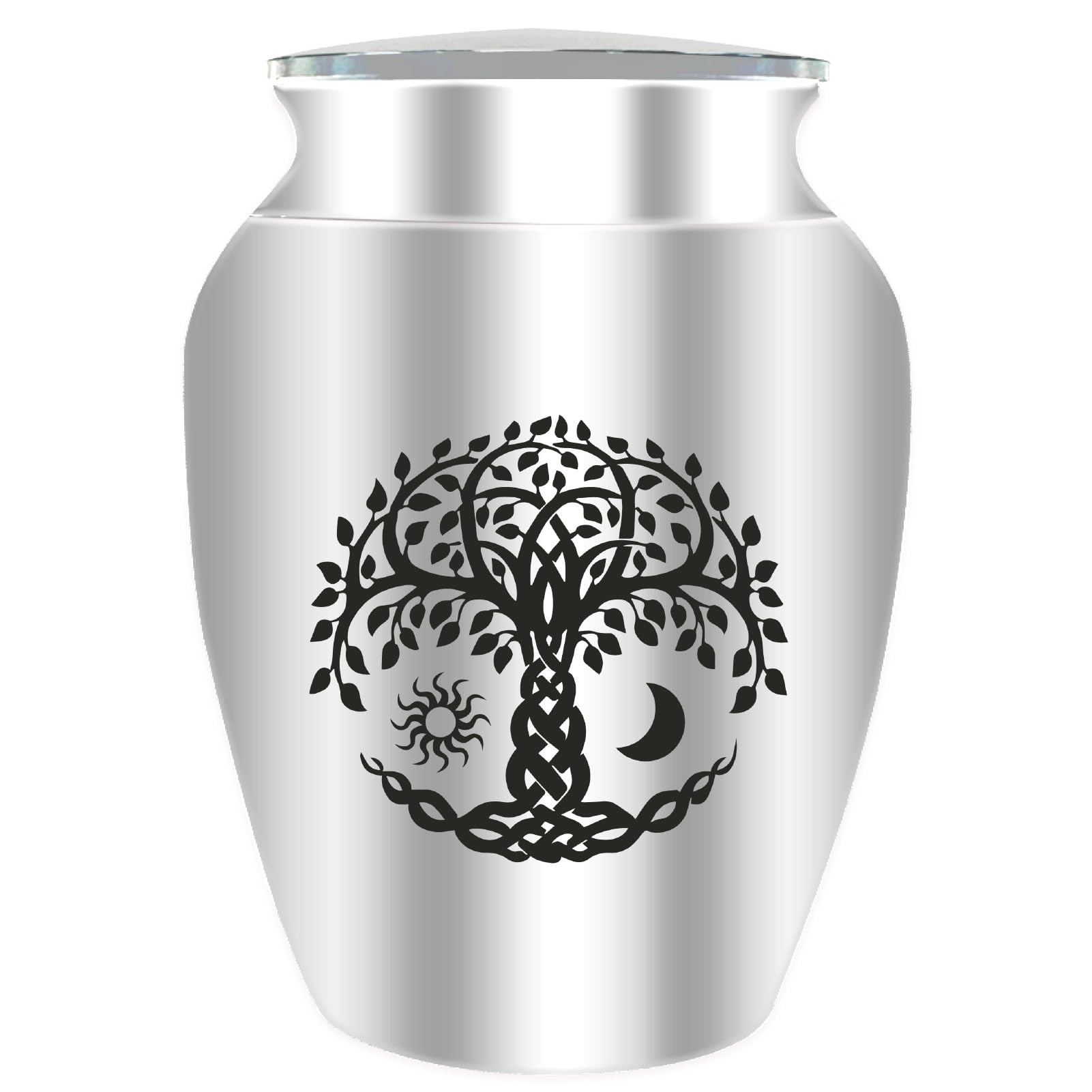 CREATCABIN Mini Cremation Urn Small Keepsake Urns Ashes Holder Silver Tree of Life Son Moon Alloy Sharing Funeral Urn Kit Memorials Miniature Container Decorative Urn for Female Male Pets 2.6x1.8Inch