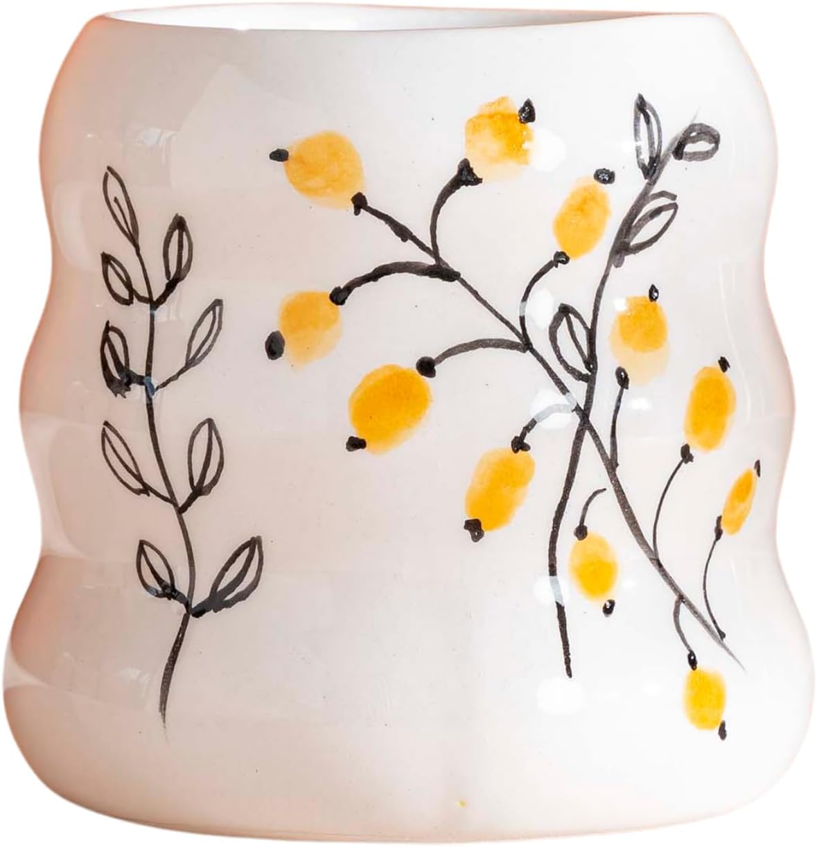 Handmade Double Coffee Mug with Heart Design | Ceramic Coffee & Tea Cup for Latte, Espresso & Cappuccino | Cute Gift Mug for Women, Men, Couples & Everyday Home Use (Yellow Flowers)
