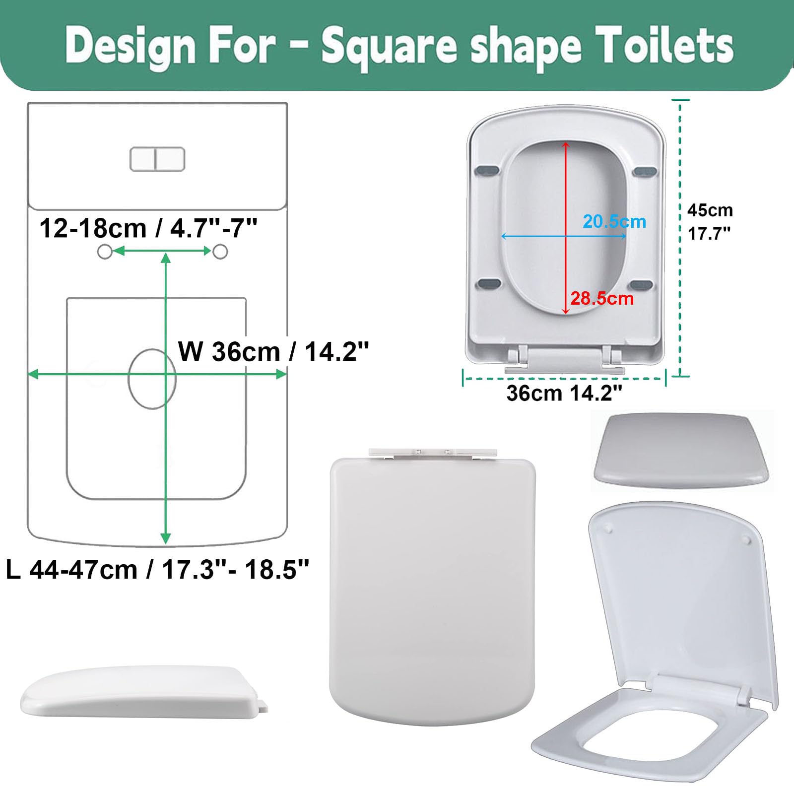 Asiento de inodoro de cierre suave con liberación rápida, bisagras ajustables de 360°, fácil de instalar, esencial para el baño blanco para el hogar de estilo contemporáneo y moderno