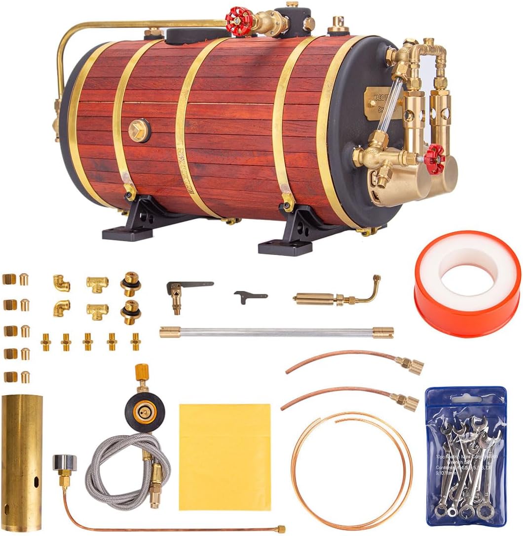 Steam Boiler, 850mL Copper Horizontal Premium Steam Boiler Suitable for 1.0-1.5m Steam Model Ships, Single-Cylinder, Double-Cylinder and Three-Cylinder Steam Engines