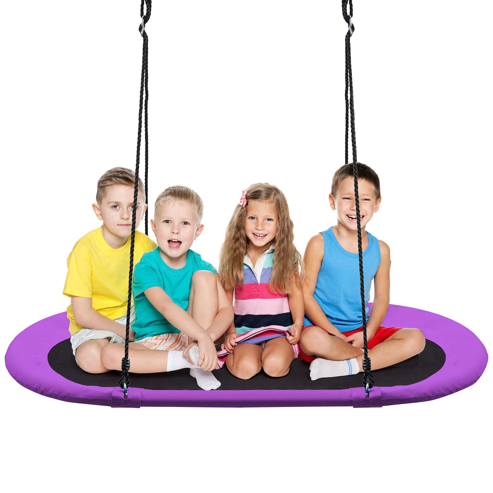 GYMAX Kids Nest Swing With Height Adjustable Hanging Ropes, Indoor Outdoor Tree Platform for Playground Garden Backyard, Holds Up to 150kg (Purple, 150x80x100-160cm)