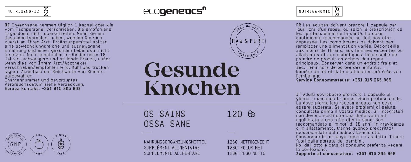 ECOGENETICS - Os Sains Multivitamine Minéraux 120 Capsules | Supplément vitaminique avec Glucosamine Chondroïtine pour la santé des os et des articulations | avec Vitamines Idéal pour tous les âges
