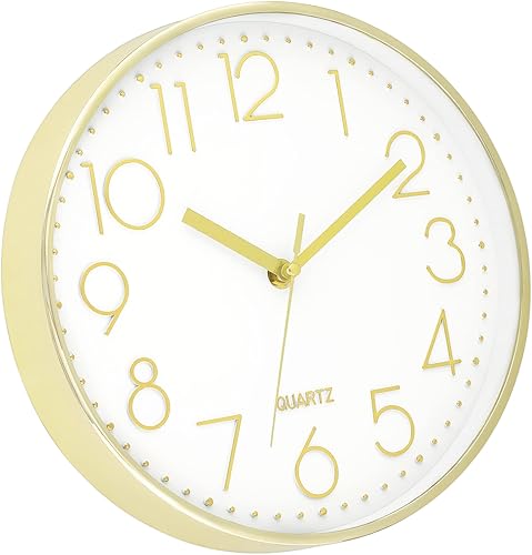 Miniatura 10 de Lumuasky Reloj de pared dorado de 12 pulgadas, silencioso, sin tictac, funciona con pilas, reloj redondo moderno para sala de estar, dormitorio,