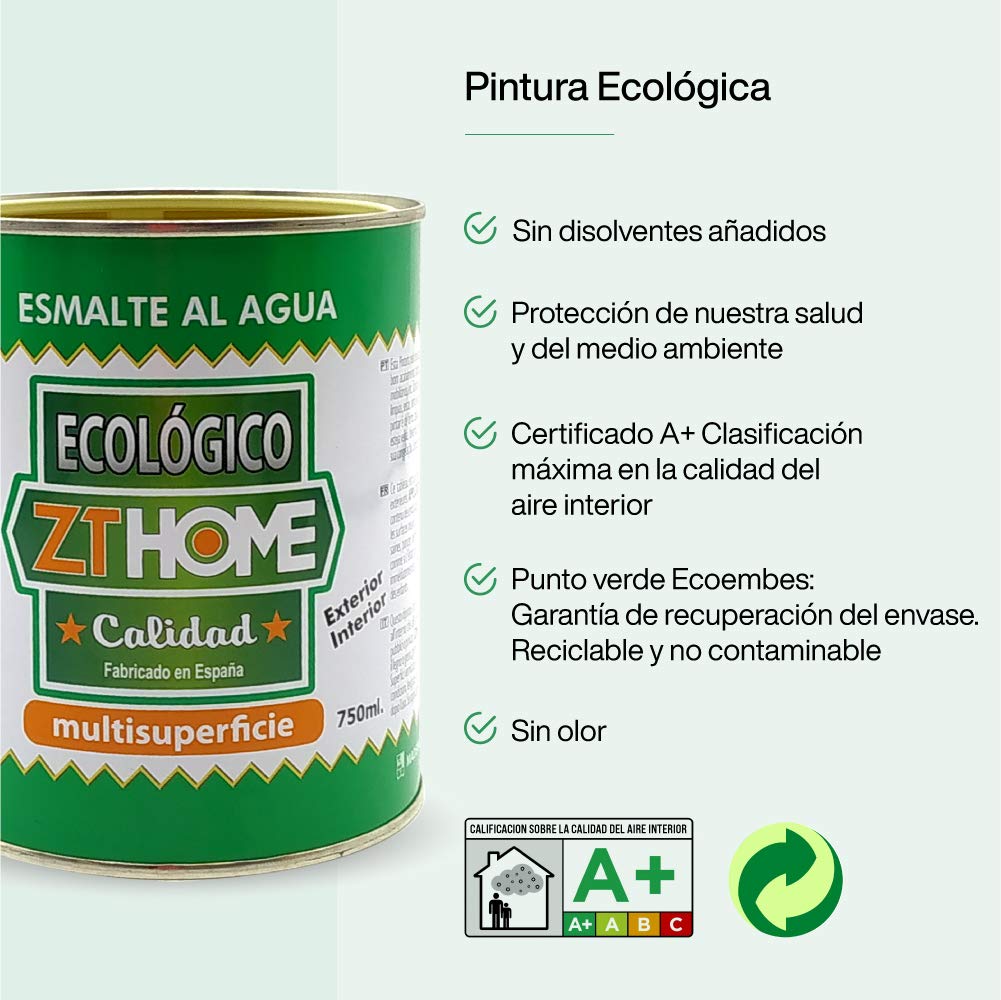 Pintura acrilica Ecológica al agua Barniz Mate madera, metal, radiadores, aluminio / Esmalte al agua / cunas, muebles, azulejos puertas exterior-interior 750ml (Azul Luminoso - RAL 5016)