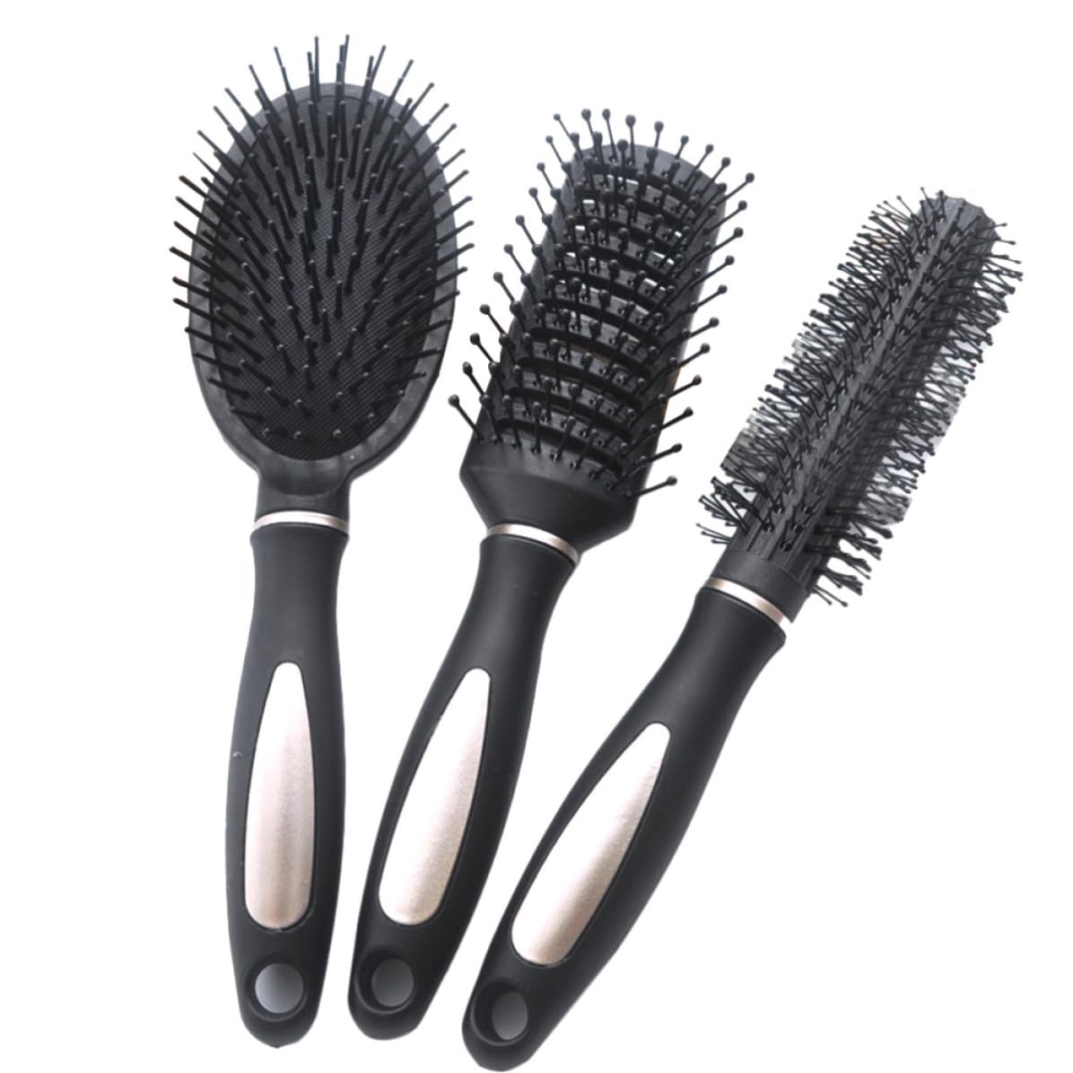 Pettini Massaggianti Antistatici con Manico Ergonomico Set 3 in Plastica Colore Nero per Capelli Ricci, Adatti per Salone e Casa