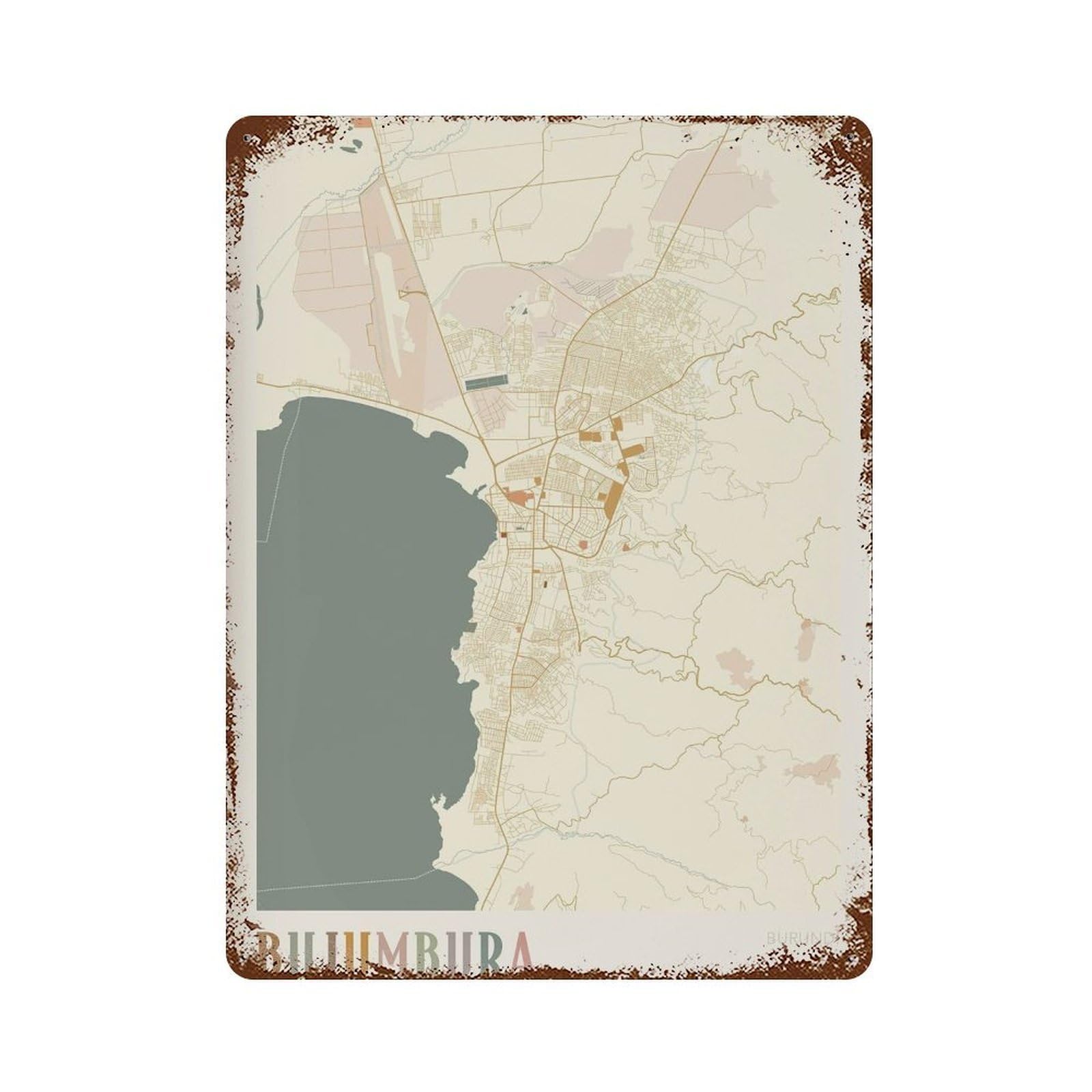 xiaoxiaoshen Bujumbura Map Burundi Travel Gift Boho Decor (2) Wall Decor Art Metal Tin Poster Modern Home Decor Art Home Bar Shop Decorations Vintage Sign 40x30cm