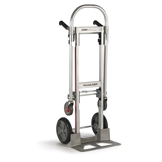 Magline GMK16UAB Aluminum Gemini Jr Convertible Hand Truck, U Loop Handle, Cushion Wheels, 500lbs Capacity, 51" Height, 47-1/2" Length x 21" Width