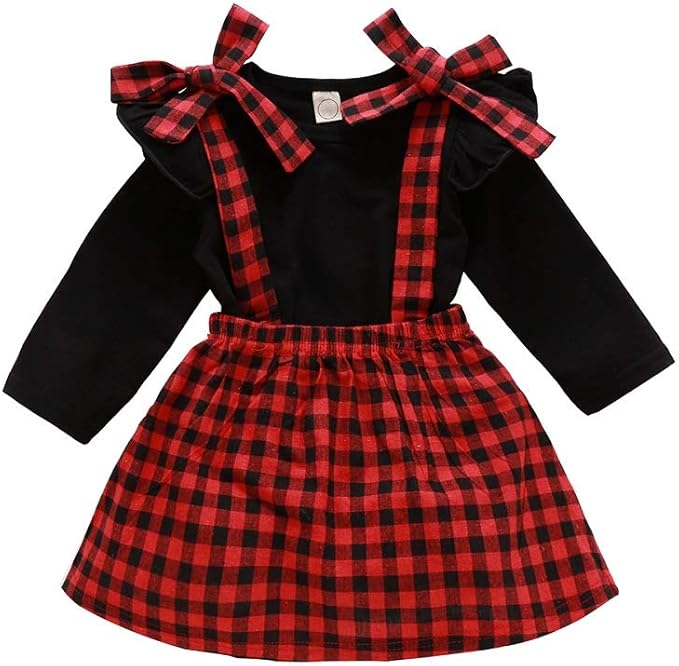 Toddler Baby Girl Red Plaid Skirt Sets Infant Long Sleeve