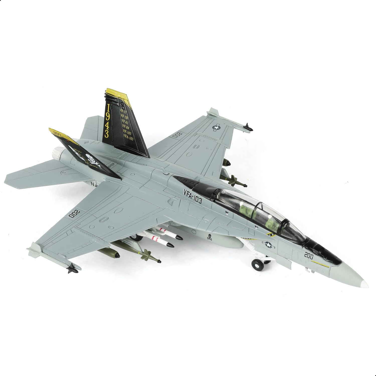 SEBUNAS 1/100 Scale F/A-18 Super Hornet Fighter Jet Model U.S. Navy Attack Aircraft VFA 103 Jolly Rogers Miniature Metal Diecast Airplane Model Kit