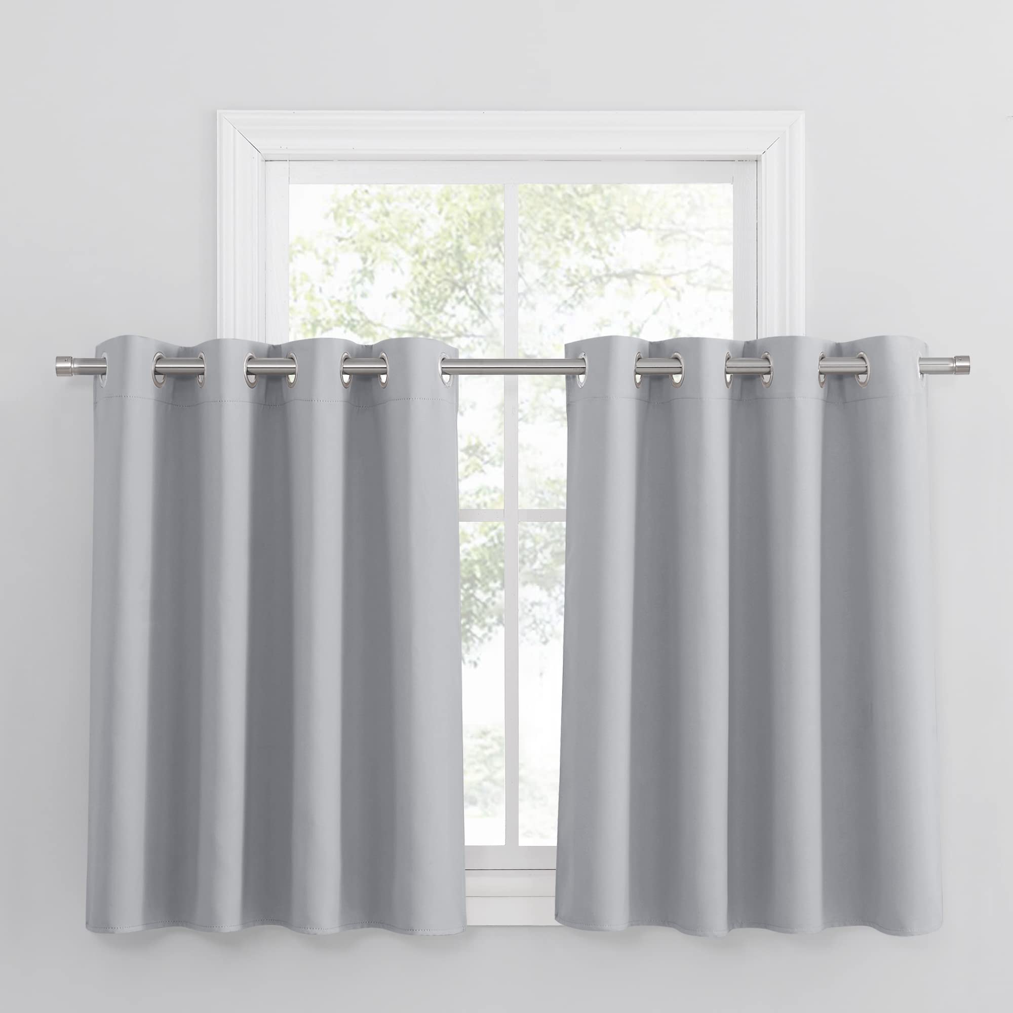 PONY DANCE Cortinas Cortas para Ventanas Cortinas Opacas 2 Piezas Cortinas Termicas Aislantes Frio y Calor Cortinas Salon Modernas, 132x90 CM, Gris Claro Global Recycled Standard OEKO-TEX STANDARD 100 Global Recycled Standard Global Recycled Standard