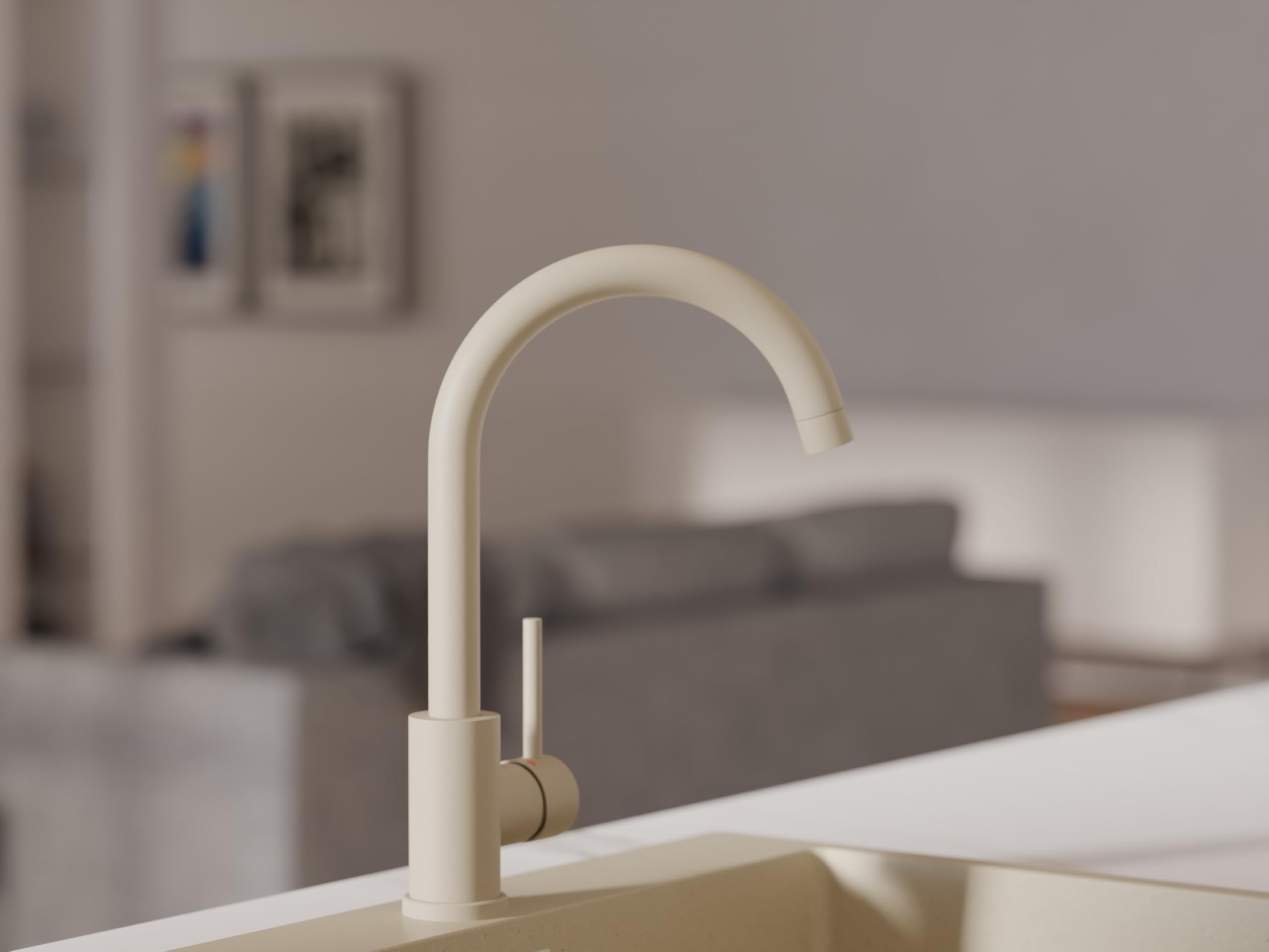 PRIMAGRAN Robinet de cuisine 5010 Beige, Robinet haute pression, Robinet de l’évier pivotant à 360°