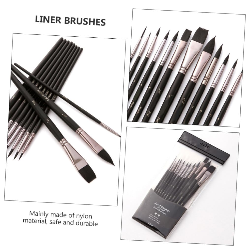 ARTIBETTER 2 Series Pincel De Acuarela Bolígrafo Pinceles Arte Pintar Escobilla Rotuladores Acuarelables Escobas Lápiz Delineador De Uñas Pincel De Pintura De Detalle Black 12 Piezas*2