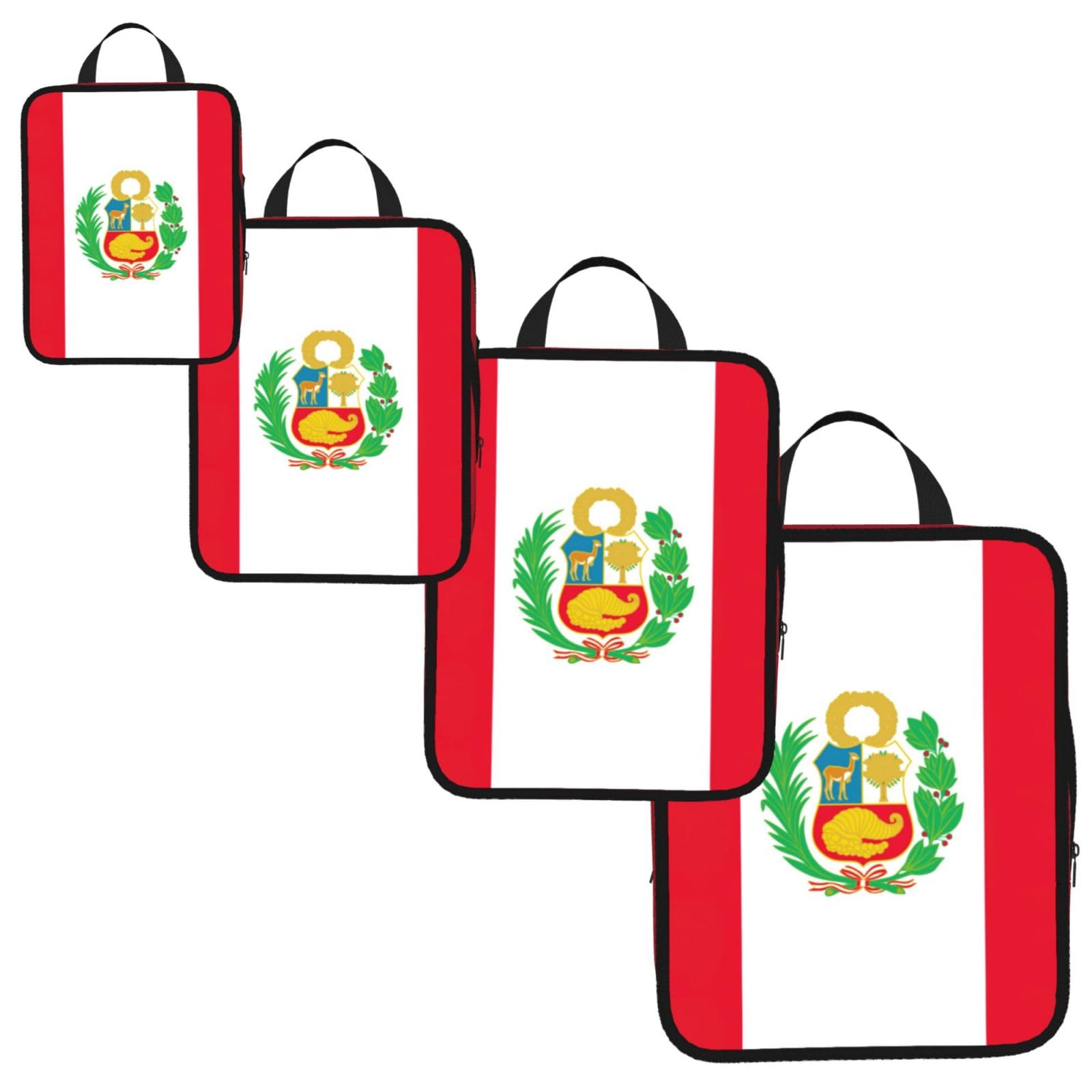 Flag of Peru Print 4 Set Compression Packing Cubes for Suitcases,Expandable Storage Bag Organizers