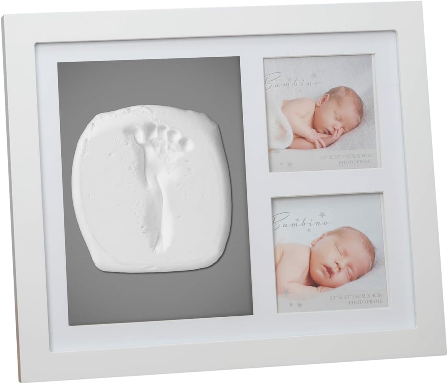 Bambino White Wooden Double Photo Frame with Clay Hand & Foot Print Keepsake Set - Perfect for Expecting Parents