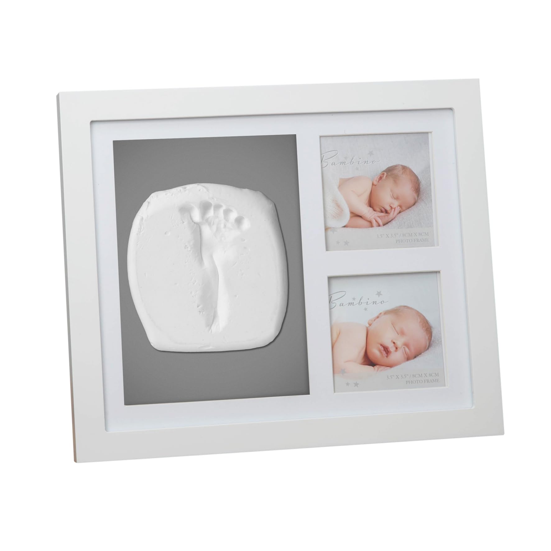 Bambino White Wooden Double Photo Frame with Clay Hand & Foot Print Keepsake Set - Perfect for Expecting Parents