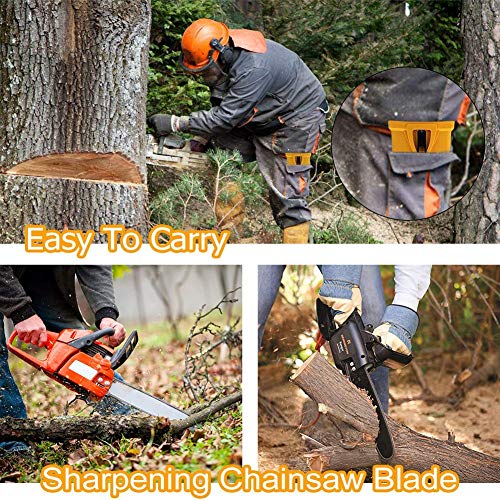 K KERNOWO Chainsaw Sharpener, Chainsaw Teeth Sharpener Fast Sharping Stone Grinder Tools Chain Saw Blade Sharpener Work for 14/16/18/20 Inch Two Holes Chain Saw Bar. (Yellow)