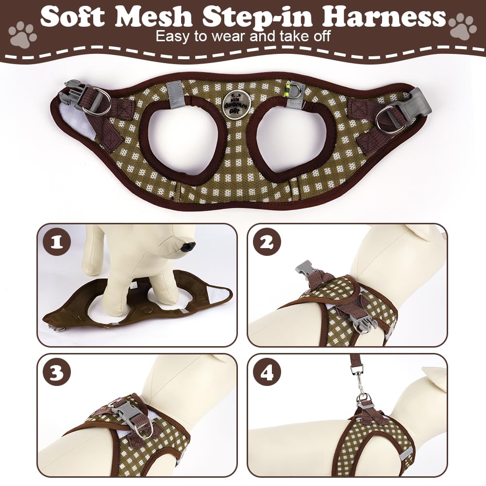 OFFCUP Ensemble Harnais pour Chiens, Harnais Chien Anti-Traction AVCE Laisse, Gilet Réglable en Maille Respirante Harnai pour Chots et Chats, Harnai pour Petit Moyen et Grand Chiens, Marron (M)