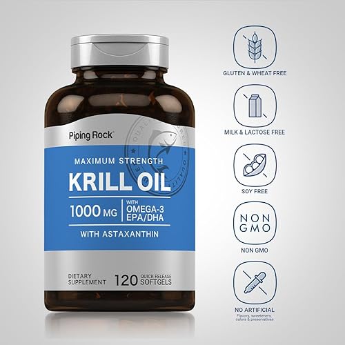 Miniatura 3 de Piping Rock Aceite de krill 1000 mg cápsulas blandas | 120 unidades | Omega 3, suplemento EPA DHA | con astaxantina | Máxima fuerza | Sin OMG, sin