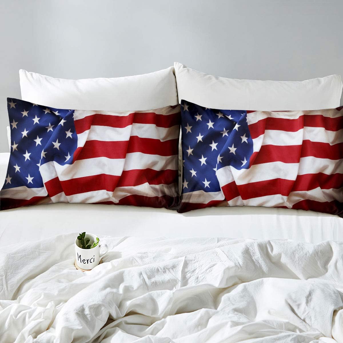 Erosebridal 7 Pieces American Flag Comforter Set with Fitted Sheet Set