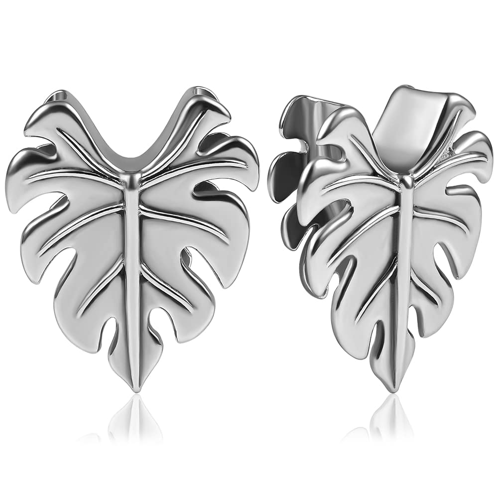 Maxbott 2PCS Ear Gauges Hypoallergenic 316 Stainless Steel Maple Leaves Saddle Plugs Tunnels Piercing Expander Stretchers Body Jewelry