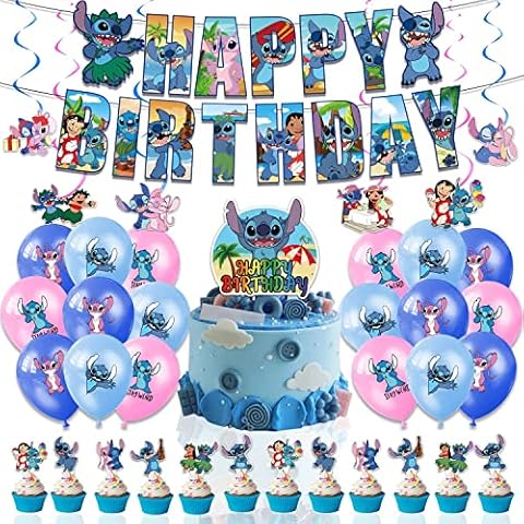 38pcs S-titch Party Supplies, S-titch Birthday Party Decorations, S-titch Cupcake Toppers, Kid's Birthday Party Decoration Supplies, S-titch Blue Theme Party Cover