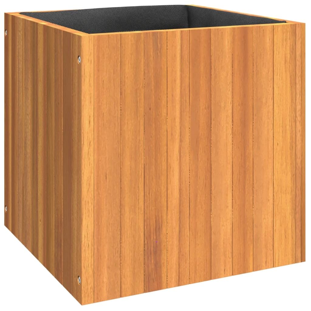 Macetero de madera maciza de acacia, 45 x 45 x 45 cm, con bolsa de fieltro, caja de jardín para flores y verduras, exterior e interior, robusta jardinera de madera para balcón y salón