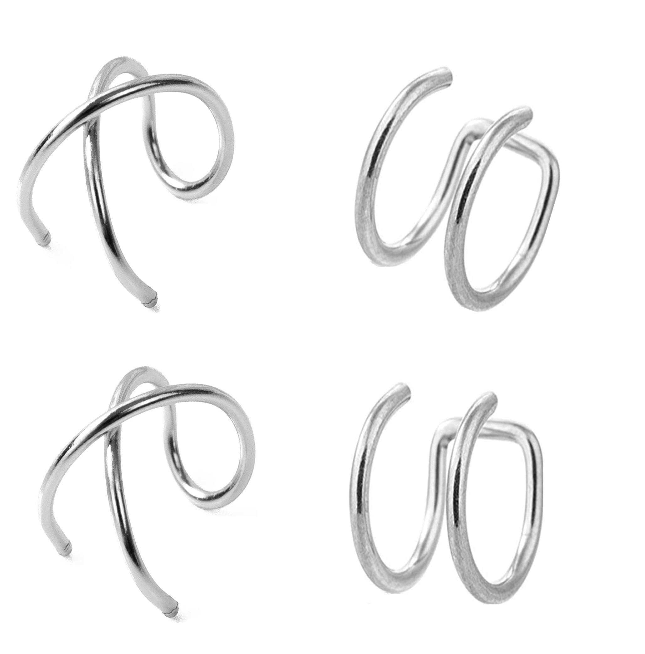 Sterling 925 Silver 4pcs No Piercing Earcuff （2 pcs double line ，2 pcs Criss Cross ）simple Gold Plated fake helix ear cuff cartilage Earring