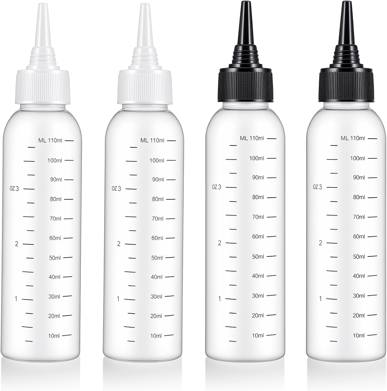 4 Pcs Hair Bottle Applicator,Plastic Hair Color Bottle,Hairs Dye Bottles with Clear Graduated Scale Twist-On Top Tip Cap, for Scalp Root Dye Container(2 color)