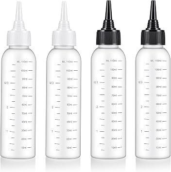 4 Pcs Hair Oil Bottle,Plastic Hair Dye Applicator Bottle,Hairs Bottles Applicator with Clear Graduated Scale Twist-On Top Tip Cap, for Scalp Root Dye Container2 color