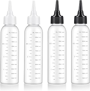 guduling 4 Pcs Hair Bottle Applicator,Plastic Hair Color Bottle,Hairs Dye Bottles with Clear Graduated Scale Twist-On Top Tip Cap, for Scalp Root Dye Container(2 color)