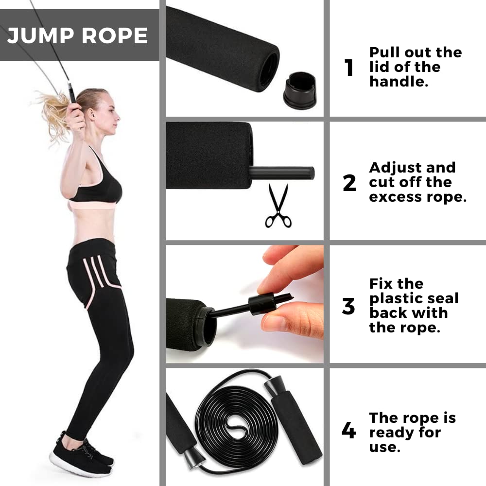 Kit allenamento con rullo addominali, corda elastica di resistenza con pedali e tappetino per ginocchia, set fitness 5 in 1 esercizi in casa e palestra. K4706
