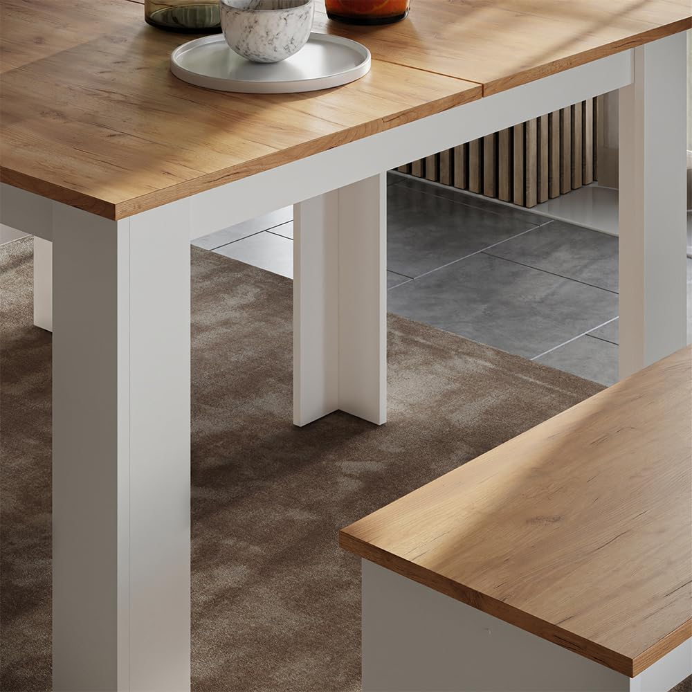 Vicco Conjunto de Banco de Esquina Sentio Roble Blanco/Dorado 112x73.6 cm